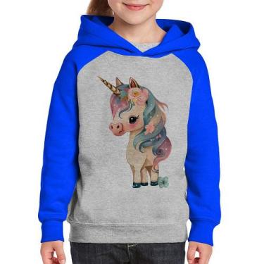 Imagem de Moletom Infantil Unicórnio e Flores - Foca na Moda, Cinza, Azul, 6