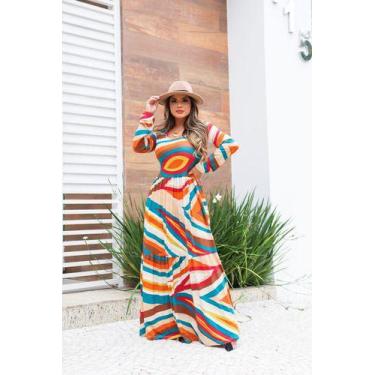 Imagem de Vestido Longo Manga Longa Saia 3 Marias - Luh May, P, Marrom, Claro