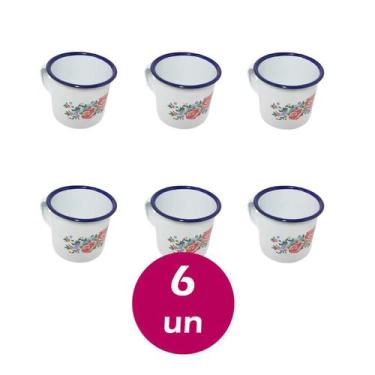 Imagem de Jogo 6 canecas esmaltada estampada 6cm café roça fazenda - YAZI, branc