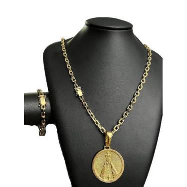 Imagem de Kit Cadeado 6mm + Pingente Nossa Senhora - Banhado a ouro - ToJoia18k