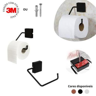 Imagem de Suporte Porta Papel Higiênico Adesivo 3M Parede Acessórios Banheiro Fi