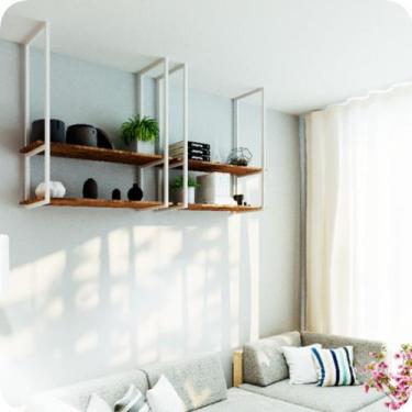 Imagem de Nicho Branco Prateleira Suspensa Teto Sala Madeirado 100cm - Cromoshop