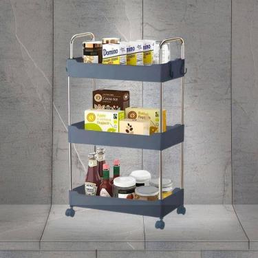 Imagem de Prateleira Multiuso 3 Andares Com Rodinhas Organize Com Facilidade Cinza