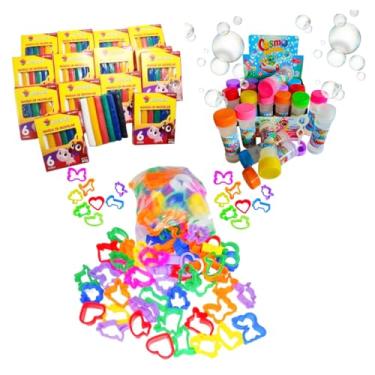 Imagem de Kit 15 Cx Massinha de Modelar + 15 Bolha Sabão + 15 Cortador Molde Forminha Kit Festa Lembrancinha Infantil