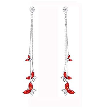 Imagem de Brincos de cristal com pingente de borboleta para mulheres e meninas com franja longa