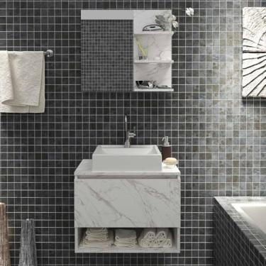 Imagem de Kit Gabinete Suspenso com Espelho e Cuba Mármore Branco Tecno Mobili