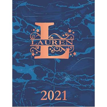 Imagem de Lauren: 2021. Personalized Name Weekly Planner Diary 2021. Monogram Letter L Notebook Planner. Navy Blue Marble & Copper Cover. Datebook Calendar Schedule