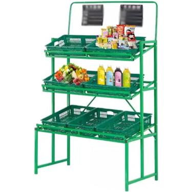 Imagem de Suporte de cesta de frutas e vegetais, suporte de exibição de boca chanfrada para lojas, mercados de fazendeiros, prateleira de supermercado – estrutura de ferro, estilo 6