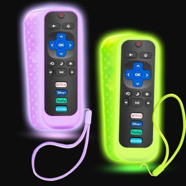 Imagem de Capa com 2 pacotes para controle remoto TCL Roku TV RC280, capa de bateria para controle remoto Hisense Roku substituição de silicone universal manga pele brilha no escuro