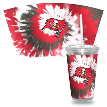 Imagem de Rico Industries Copo transparente NFL Tampa Bay Buccaneers Metallic Tye Dye NFL Football Team 473 ml com canudo