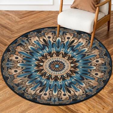 Imagem de Tapete redondo de 86 cm para área interna, flor de mandala, redondo, antiderrapante, lavável, fácil de limpar, tapetes macios para casa de fazenda, sala de estar, quarto, berçário, sala de jantar
