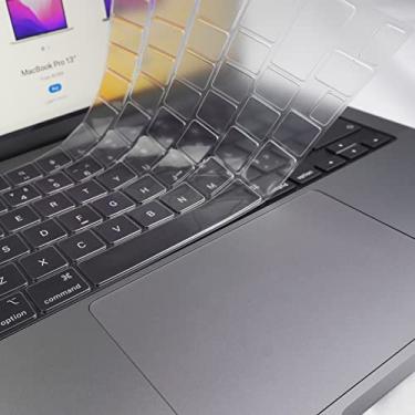 Imagem de Capa de teclado ultrafina compatível com o novo MacBook Pro versão 2021-2022 A2442, A2485. Película protetora de teclado TPU macio premium absolutamente transparente e invisível. EUA