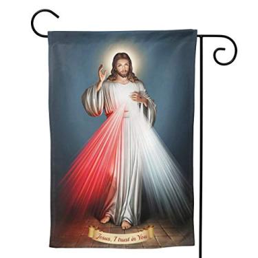 Imagem de Bandeira de jardim de Mercy Divine da Yishow com dupla face vertical religiosa fé Jesus cristão bandeira de jardim placas de jardim decoração para ambientes externos 32 x 45 cm