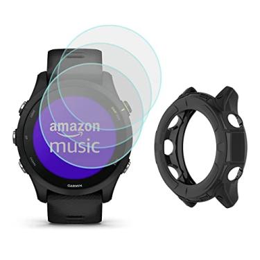 Imagem de SHUAXI Watch Screen Protector (3+1Pack) Compatible with Garmin Forerunner 255 / Forerunner 255 Music, Tempered Glass Film Anti-Scratch High Definition Full Coverage and Soft TPU Protective Case