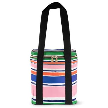 Imagem de kate spade new york Bolsa térmica para piquenique de vinho, bolsa isolada para piqueniques, sacola de vinho com 4 garrafas, refrigerador macio de grande capacidade, listras oceânicas