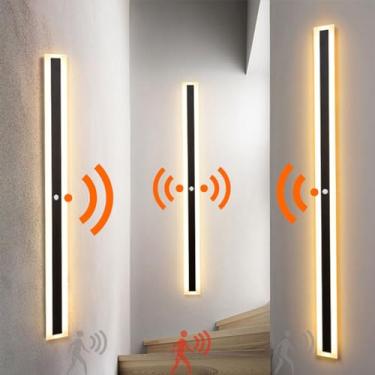 Imagem de Luminária de parede interna moderna, longa, LED, moderna, para escada, com sensor de movimento, interior, minimalista, preta, arandela de acrílico, quarto, sala de estar, corredor, iluminaçã