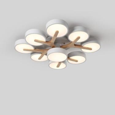 Imagem de DKRCPFNT Lustre de acrílico redondo nórdico Sputnik de LED moderno pingente de metal vintage chique decoração de madeira luminária para cozinha fazenda mesa corredor