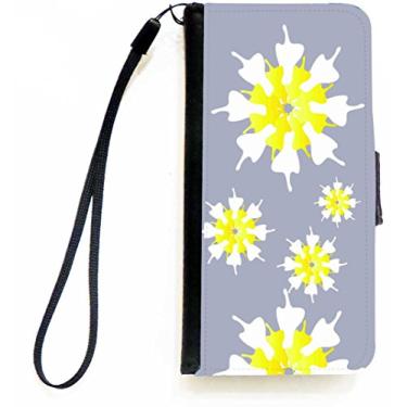 Imagem de Rikki Knight Capa carteira flip branca amarela fractal sobre cinza com aba magnética para Apple iPhone 5c