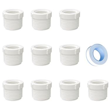 Imagem de Dianrui 10 peças de encaixe de tubo de PVC, rosca macho de 0,95 cm para rosca fêmea de 1/2 polegada, conexões a granel, bucha redutora, acoplamento, conectores adaptadores de tubulação