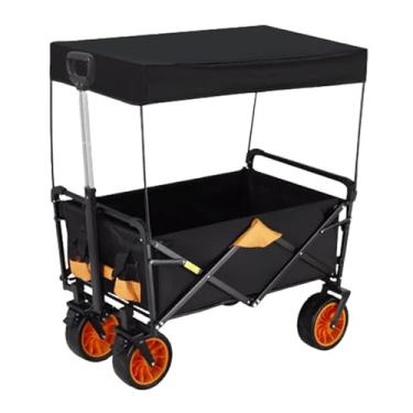 Imagem de carroça Carrinho de vagão com rodas dobrável utilitário lounge vagão jardim carrinho de vagão portátil com dossel grande capacidade 200kg/441lb dobrável