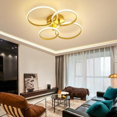 Imagem de Retome control Ring Designs Luz de teto para sala de estar sala de estudo quarto moderno lustre led Acabamento dourado montado na superfície luminárias de lustre led (L66*W52*H10 cm)