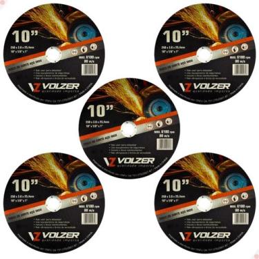 Imagem de Kit 5 Discos de Corte Policorte Volzer Aço Inox 10 Pol x 3mm x 1 Pol