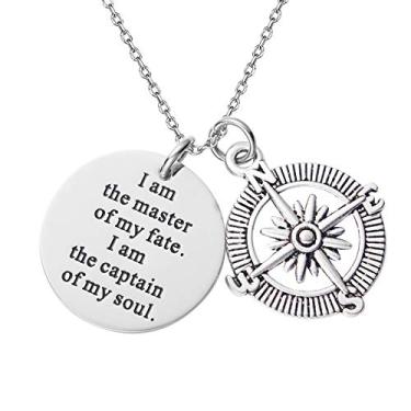 Imagem de LParkin I Am The Master of My Fate I Am The Captain of My Soul Colar de bússola joia Invictus Inspirador citação presente de formatura
