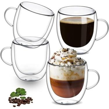 Imagem de Jatnsefo 227 g/250 ml canecas de café de vidro de parede dupla, conjunto de 4 xícaras e canecas de café transparente, copos de cappuccino latte macchiato com alça, xícaras de café expresso para café