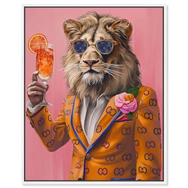 Imagem de Art Remedy Arte de parede em tela Lion Aperol Tiger Glam, moldura branca, 51 x 61 cm