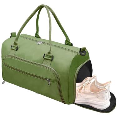 Imagem de woogwin Bolsa de ginástica para mulheres e homens com compartimento para sapatos e bolso molhado, esportiva, viagem, bolsa de treino, Verde militar, Medium