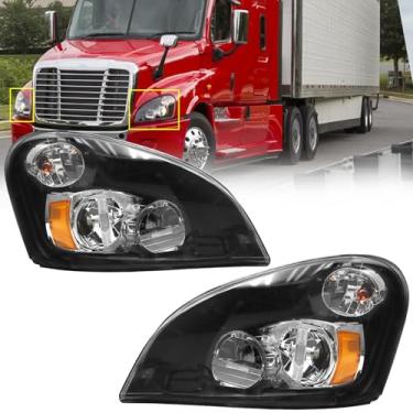 Imagem de Sunhua Par de conjunto de faróis compatível com Freightliner Cascadia 2008-2017, conjunto de faróis de LED, interior preto, lente transparente lado esquerdo e direito do passageiro