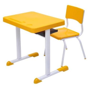 Imagem de Kit Escolar Individual Amarelo Mesa e Cadeira Juvenil 06 a 09 Anos - C