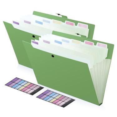 Imagem de FRETONBA 2 pacotes de pasta expansível com 8 bolsos, organizador de arquivos sanfonado com etiquetas, tamanho carta, material de escritório escolar em casa, verde