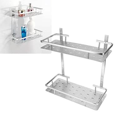 Imagem de Prateleiras do Banheiro, Montagem de Parede 2 Camada de Alumínio da Prateleira do Banheiro, Prateleiras de Dupla Camada para Banheiro, Shampoo, Sabonete de Mão,32x14.5x34.5cm,Prata