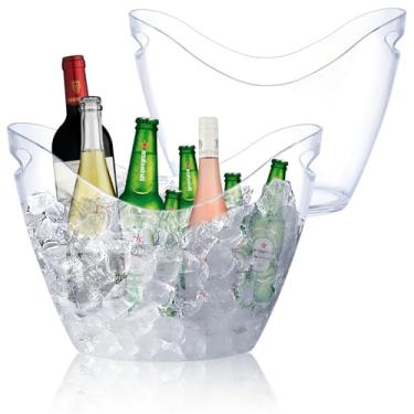 Imagem de Balde de bebidas com alças, 2 baldes de gelo grandes, banheira de bebida de 4 litros, balde de vinho champanhe para festas e bebidas, banheira de gelo acrílica de plástico com colheres