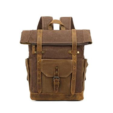 Imagem de Mochila de Lona para Homens Mochila de Couro Mochila Escolar Mochila Feminina Masculina Mochila de Viagem Vintage para Homens(Coffee)