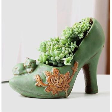 Imagem de EatingBiting Vaso de plantas suculentas de cerâmica retrô de salto alto vaso de flores gato e salto design de sapatos de vaso decorativo vaso de suculentas vaso de flores moderno vaso de cacto