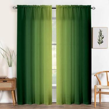 Imagem de Cortinas verdes para sala de estar, verde sálvia, ombré, 203 cm de comprimento, conjunto de 2 painéis, verde-escuro, vintage, semitransparentes, gradiente, modernas, abstratas, para quarto, cortinas
