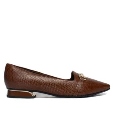 Imagem de Sapato Feminino Picadilly Textura de Cobra Café - 35