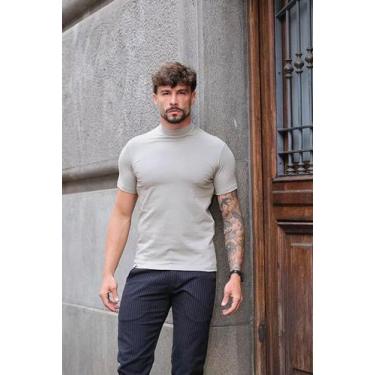 Imagem de Camiseta masculina slim gola alta algodão cotton premium manga curta -