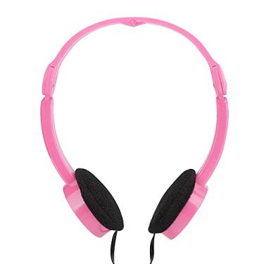 Imagem de MUNEFE Fone de ouvido estéreo dobrável com baixo, fone de ouvido com fio Jack, fones de ouvido portáteis com fio para smartphone, tablet, escola, avião, viagens (Rosa)