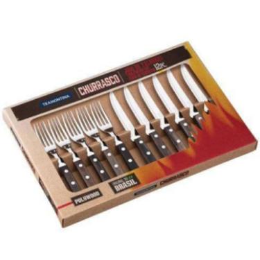 Imagem de Garfo Faca Jogo Churrasco 12 peças Inox Polywood Tramontina