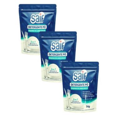 Imagem de Kit 3 Detergente em Pó Máquina Lavar Louças 1kg Sabão Secante Abrilhan