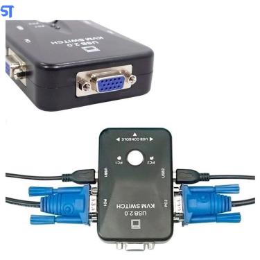Imagem de Chaveador Kvm Usb 2.0 Switch 2 Portas Vga e Usb A Usb B 2.0 Controladores 1 Vga Vídeo Com 2 Cabos