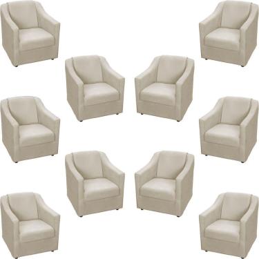 Imagem de Kit 10 Poltronas Decorativa Mila Pé De Plástico Cromado - Bege Suede
