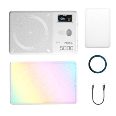 Imagem de Godox MA5R Luz de vídeo LED RGB 5W 1800K-10000K carregamento magnético colorido LED luz de enchimento suporta controle de aplicativo NFC embutido Power Bank (branco)