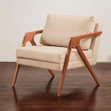 Imagem de Poltrona Mona Decorativa de Linho Premium e Madeira Maciça Design Atemporal - Zinn Móveis (Bege)