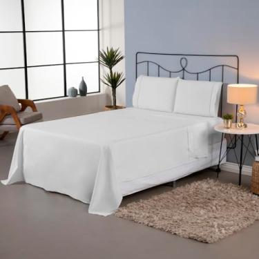 Imagem de Jogo de Lençol 4 Pçs Casal Queen Ponto Palito Completo Percal 180 Fios (Branco)
