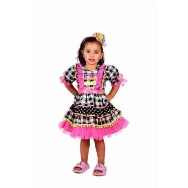 Imagem de Vestido Junino Bambolê Fluor Com Babado Pink Tiara Colorido-Feminino