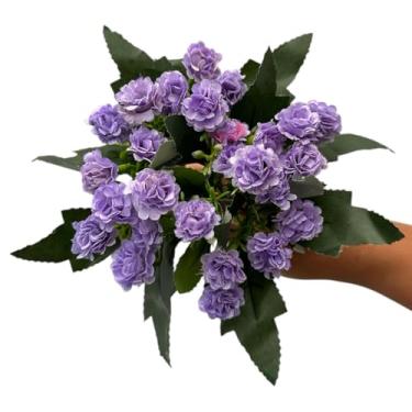 Imagem de Buquê de Mini Flores de Cravos com Folhas Artificial Decoração (Lilás)